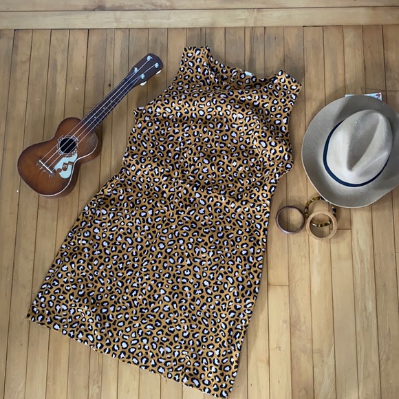 Sleeveless Cheetah Shift Dress Ponte Knit